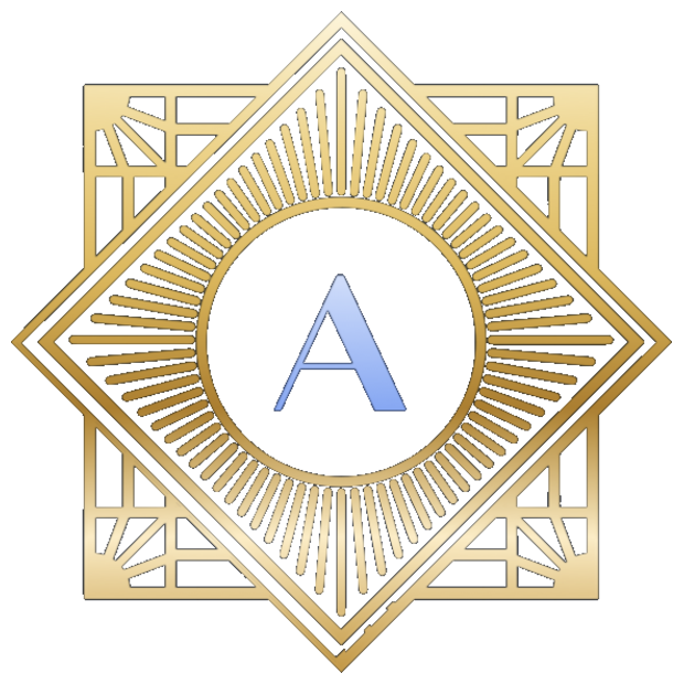 Aude Studios logo — art deco gold emblem with the letter A